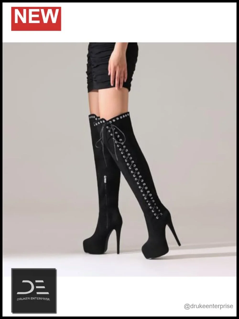 Suede Thigh High Lace Up Platform Stiletto Heel Boots Women's